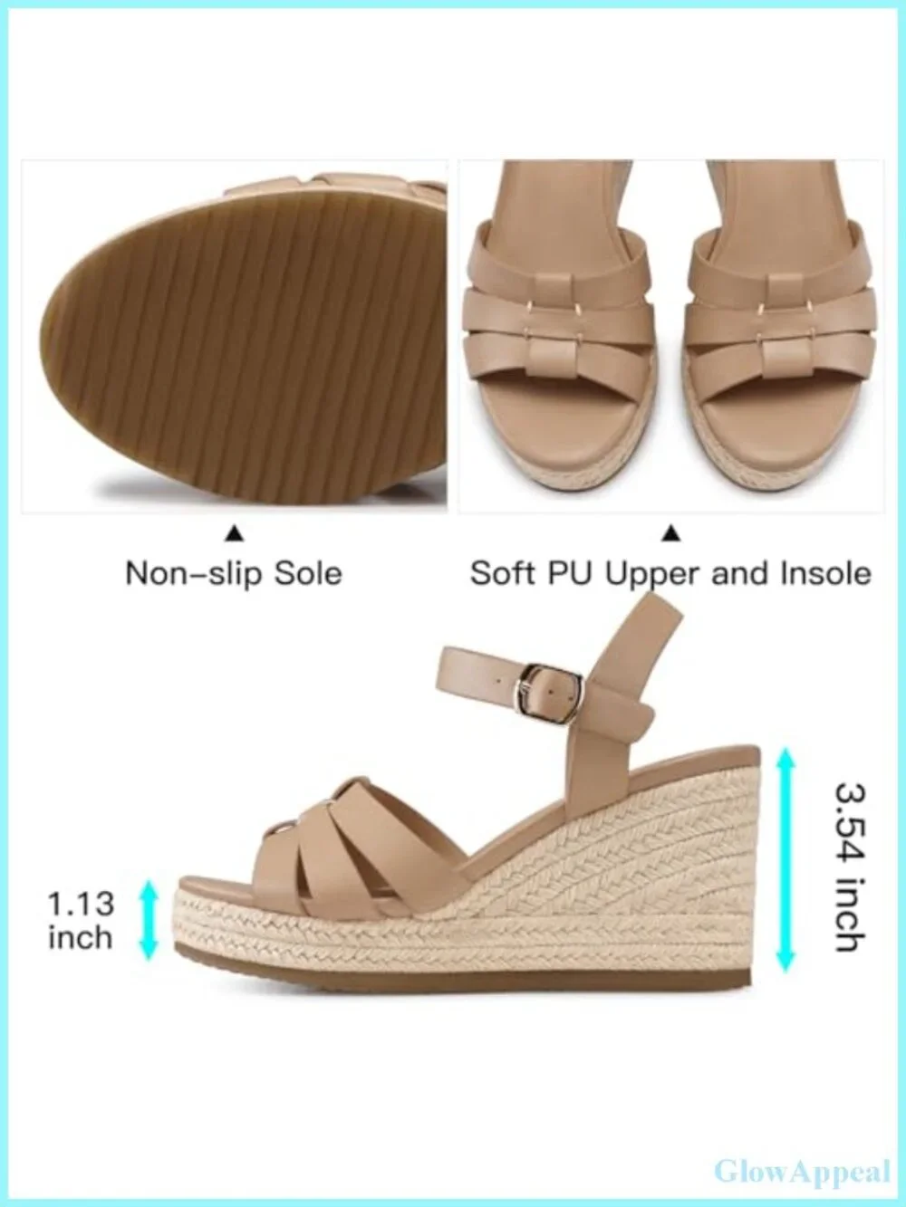 TEMOFON Wedge Espadrilles Platform Sandals Open Toe Ankle Strap